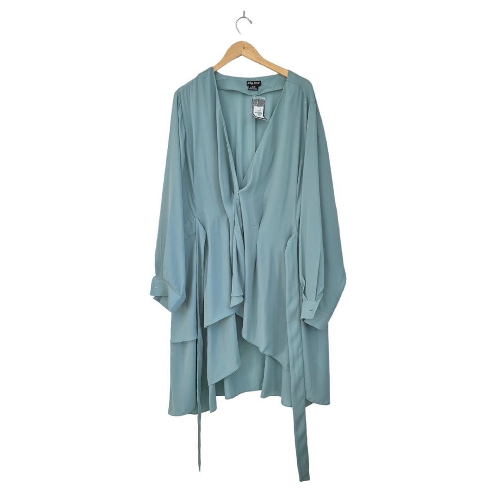 City Chic Shibara Seafoam Blouse Blue / Green Wrap Top Size XL/22 - Picture 3 of 11